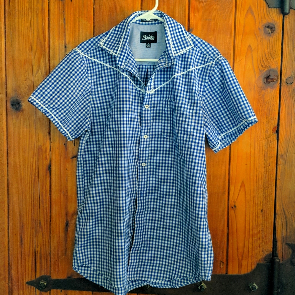 Blue Gingham Western Short Sleeved Shirt